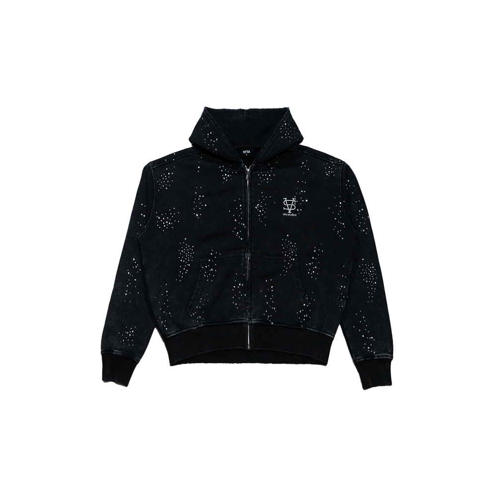 Washed Black Rhinestone Hoodie
