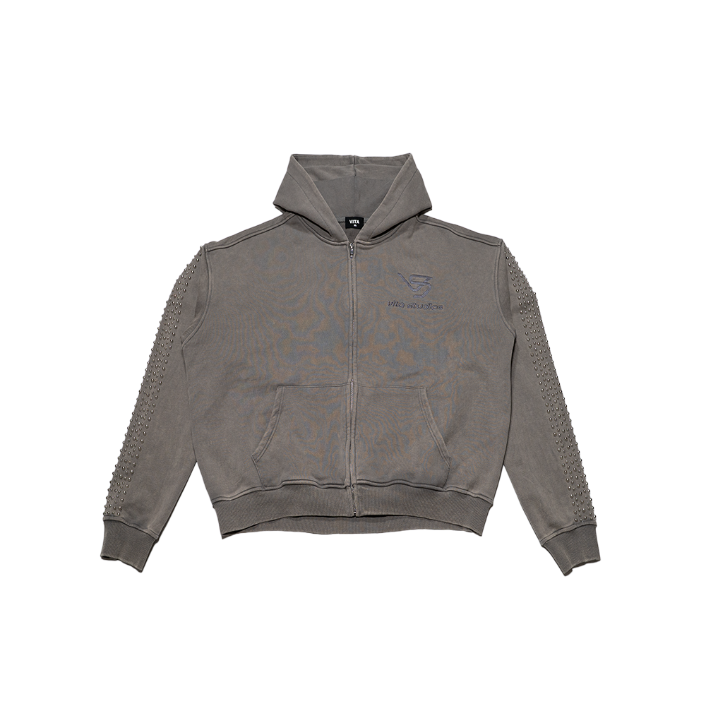 Rivet Track Zip Hoodie - Grey