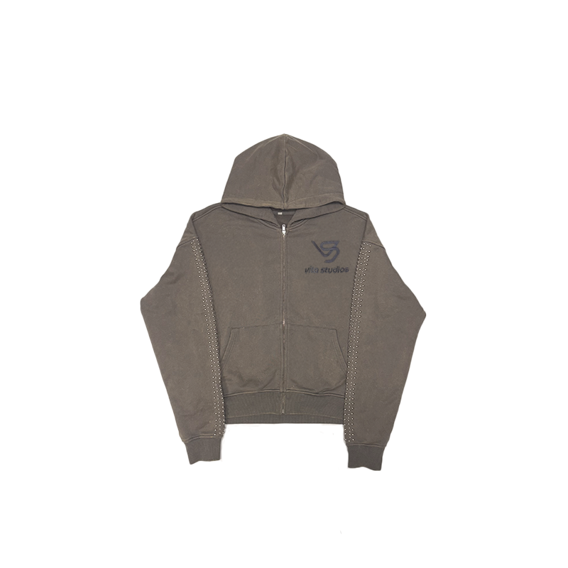 Rivet Track Zip Hoodie - Grey