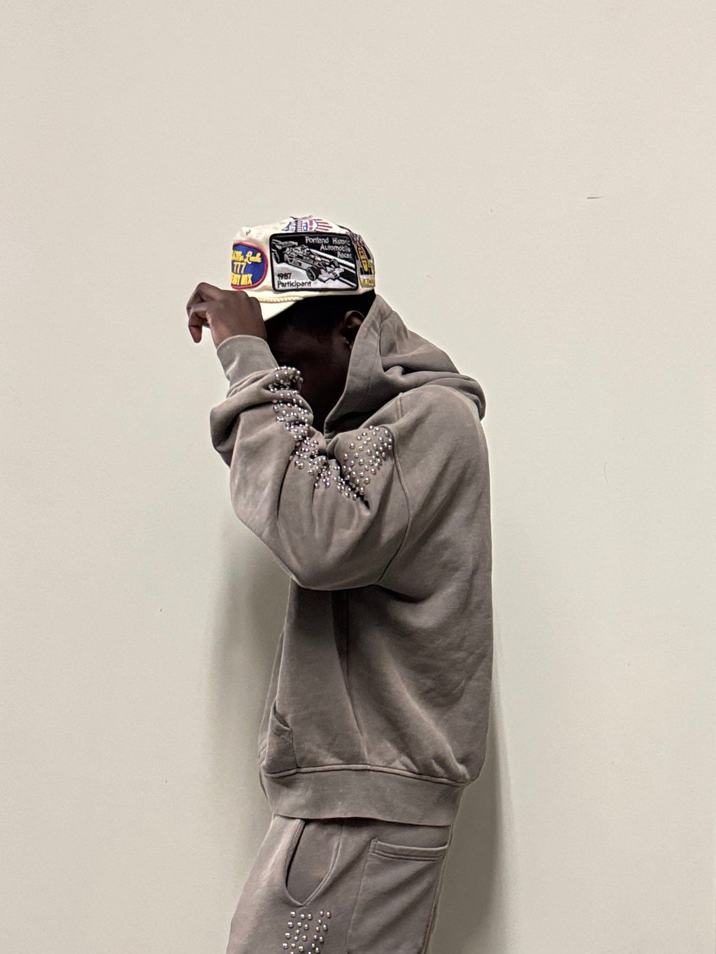 Rivet Track Zip Hoodie - Grey