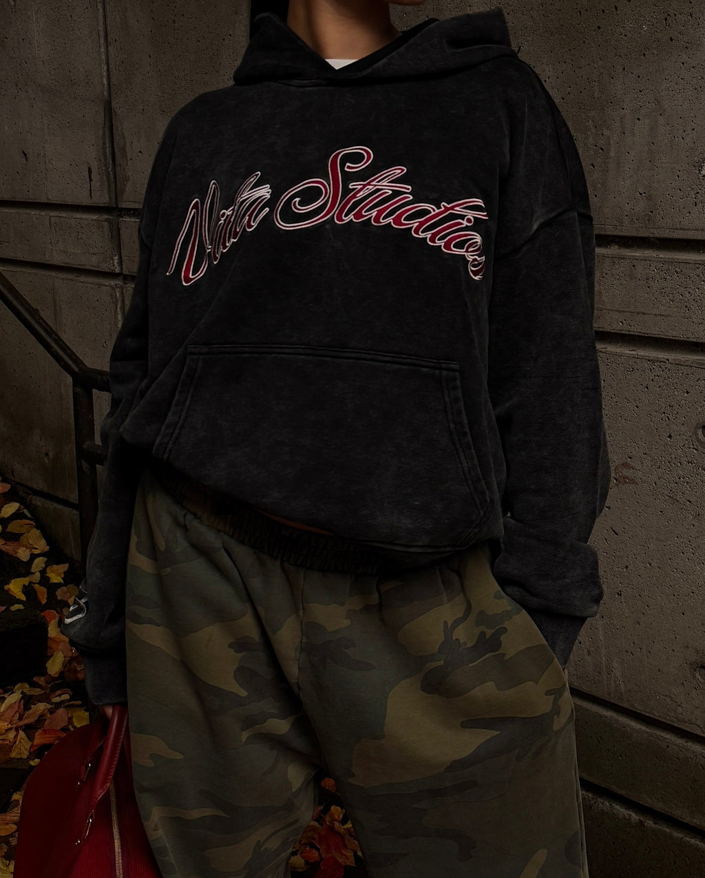 Washed Script Hoodie - Black