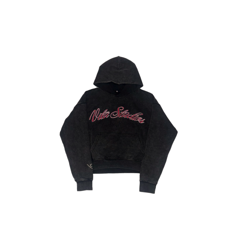 Washed Script Hoodie - Black